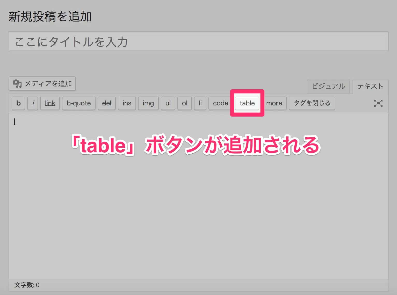 tableボタンがエディターに追加